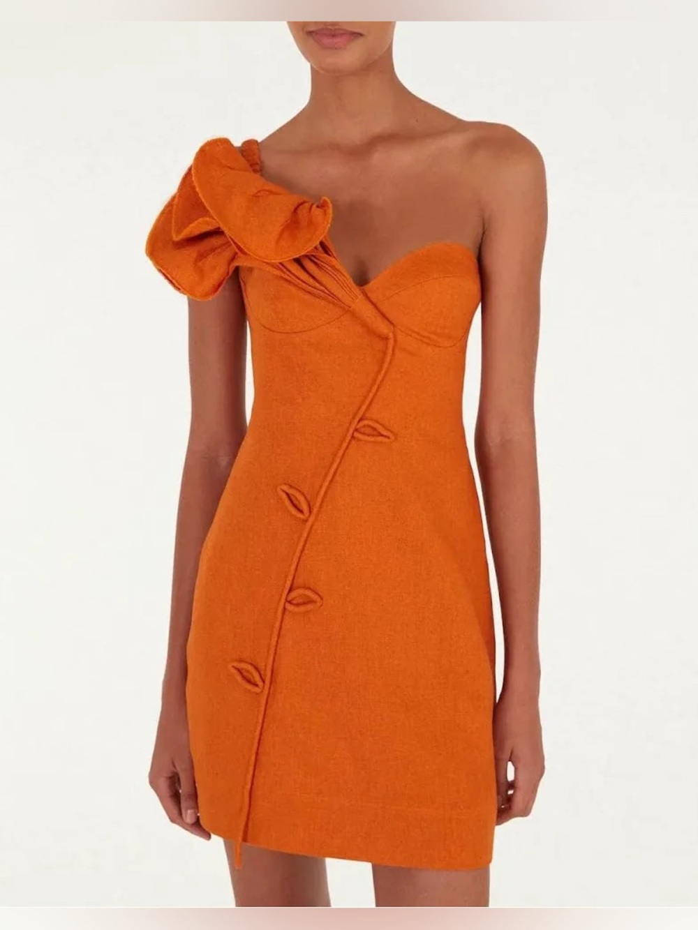 Farm Rio One-Shoulder Orange Mini Flower Dress - Picture 6 of 6